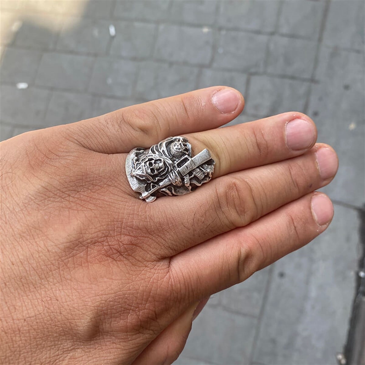 Touz Gri Sons Of Anarchy Skull Ayarlanabilir Yüzük