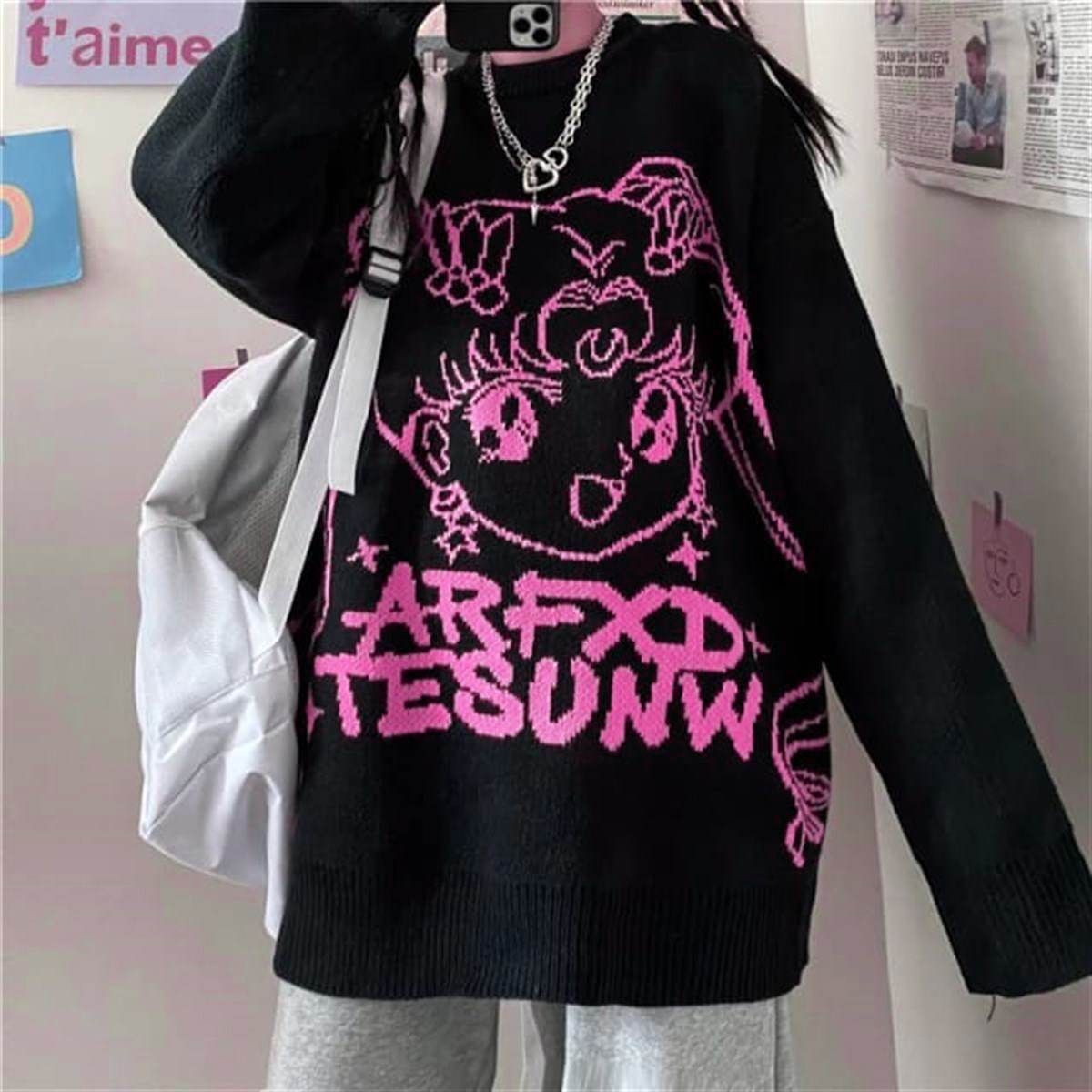 Touz Harajuku Anime Sailor Moon Siyah Kazak