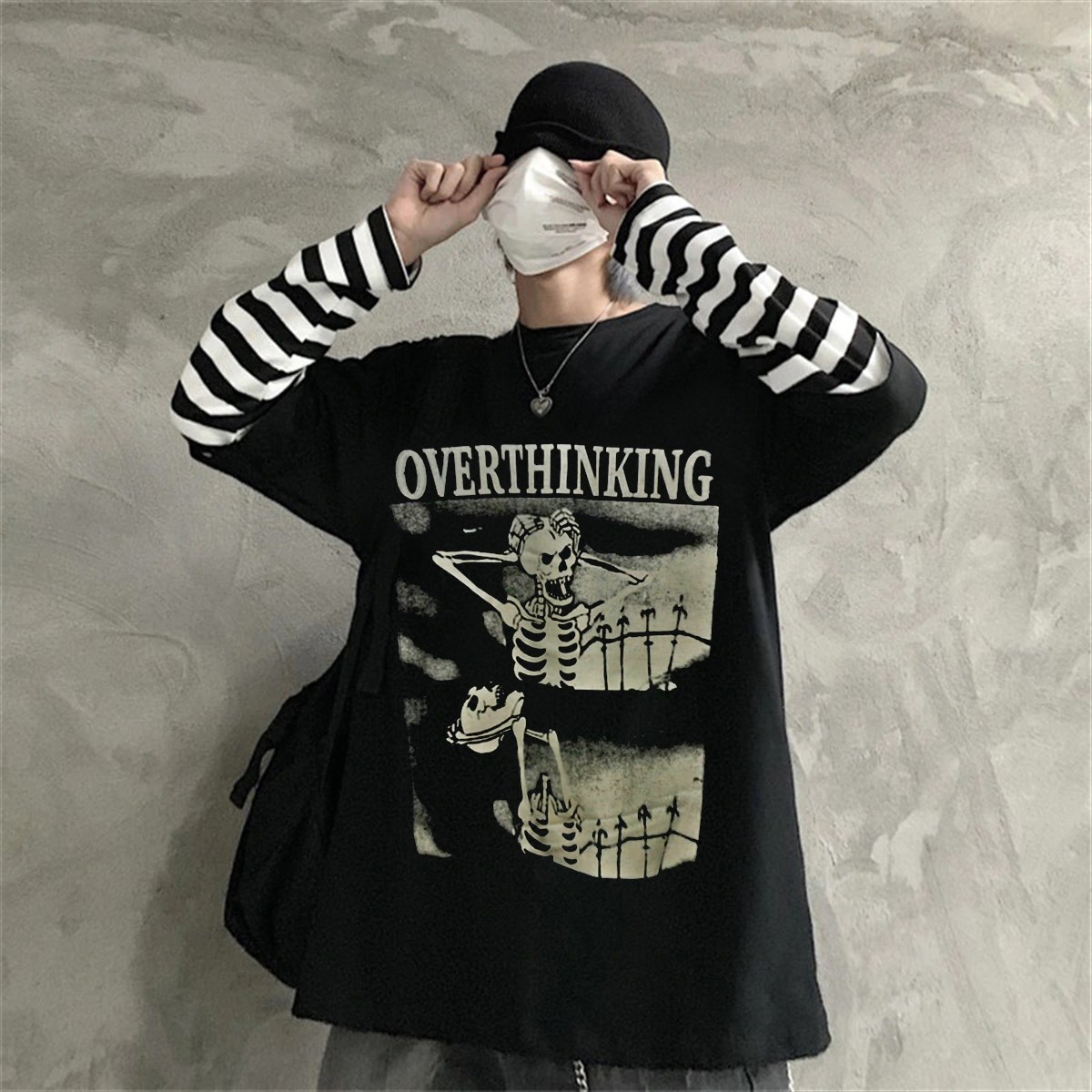 Touz Harajuku Overthinking Baskılı Unisex Uzun Kollu T-Shirt