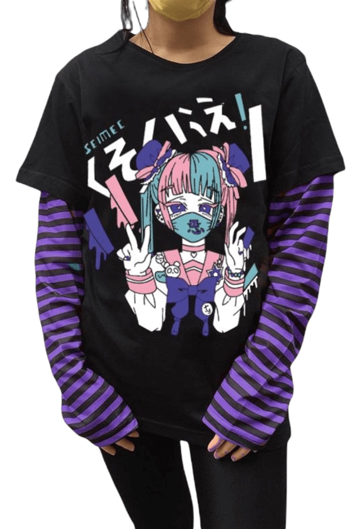 Touz Sailor Moon Bad Girl Mor Çizgili Kollu Unisex T-shirt