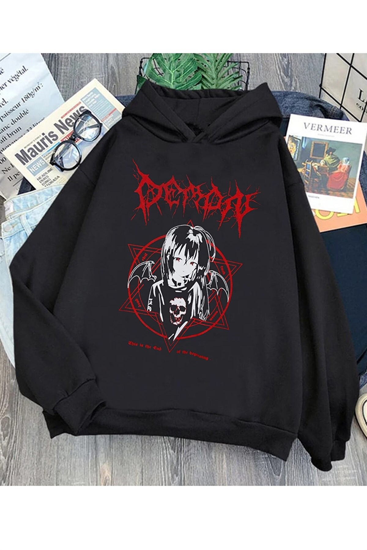 Touz Siyah Harajuku Punk Demon Unisex T-shirt