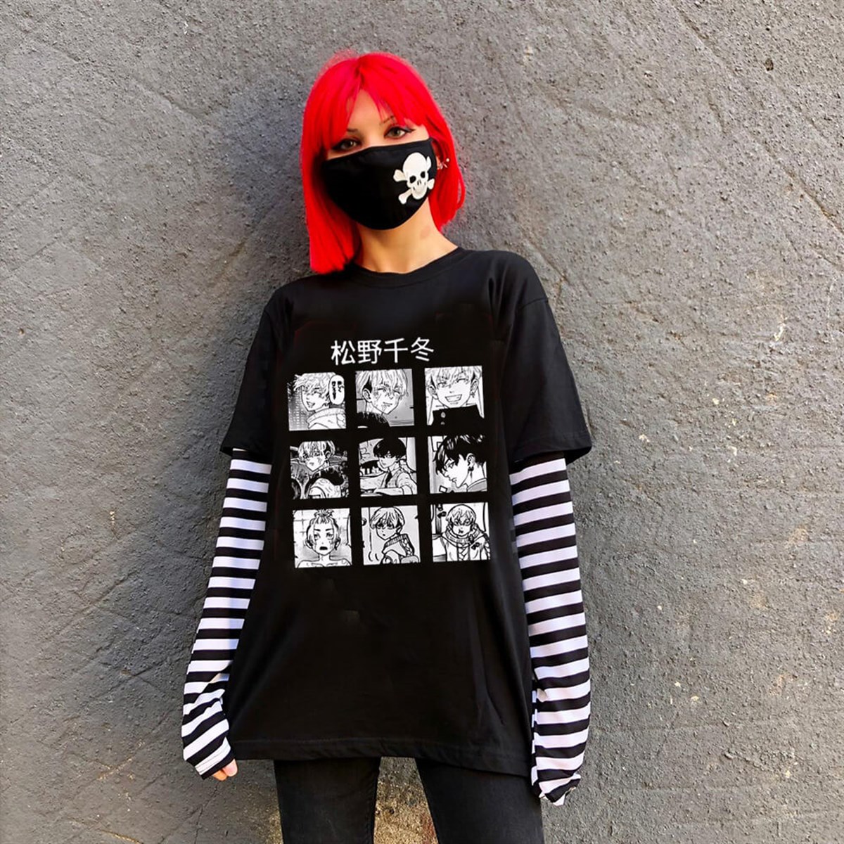 Touz Tokyo Revengers Kolaj Çizgili Kollu Unisex T-shirt