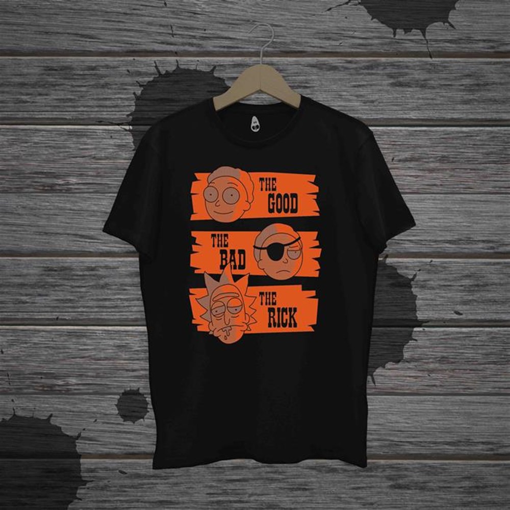 Touz Unisex Siyah Good Bad Rick Baskılı T-shirt