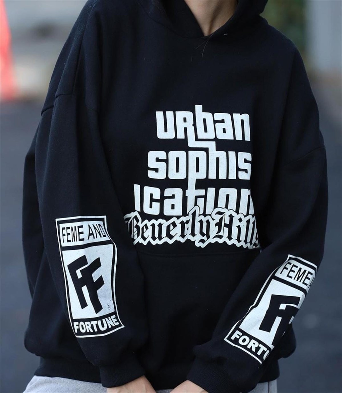 Touz Urban  Kol Ve Ön Baskı Siyah Unisex Hoodie