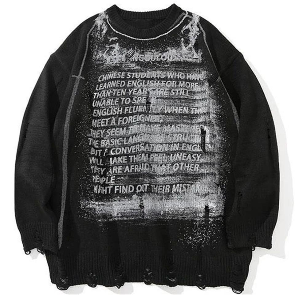 Touz Vintage Harajuku Graffiti Desenli Unisex Oversize Siyah Kazak