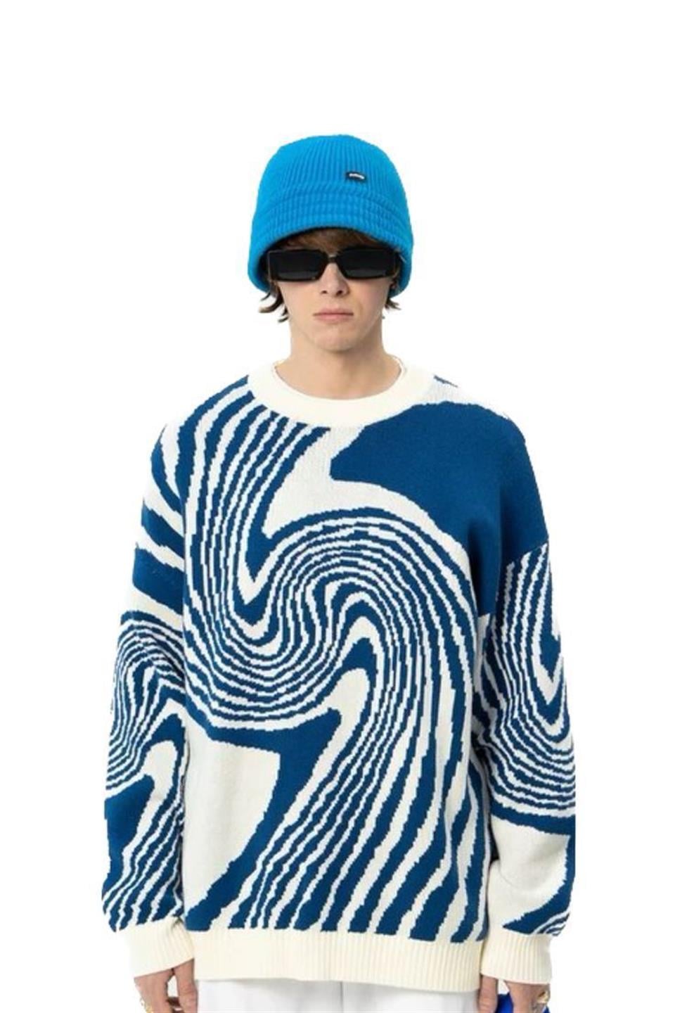 Touz Vintage Harajuku Kpre Style Asimetrik Desenli Unisex Oversize Ecru Kazak