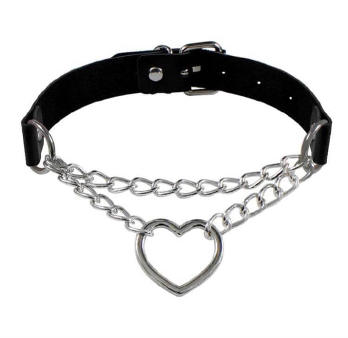 Touz Zincirli Kalp Detay Suni Deri Choker
