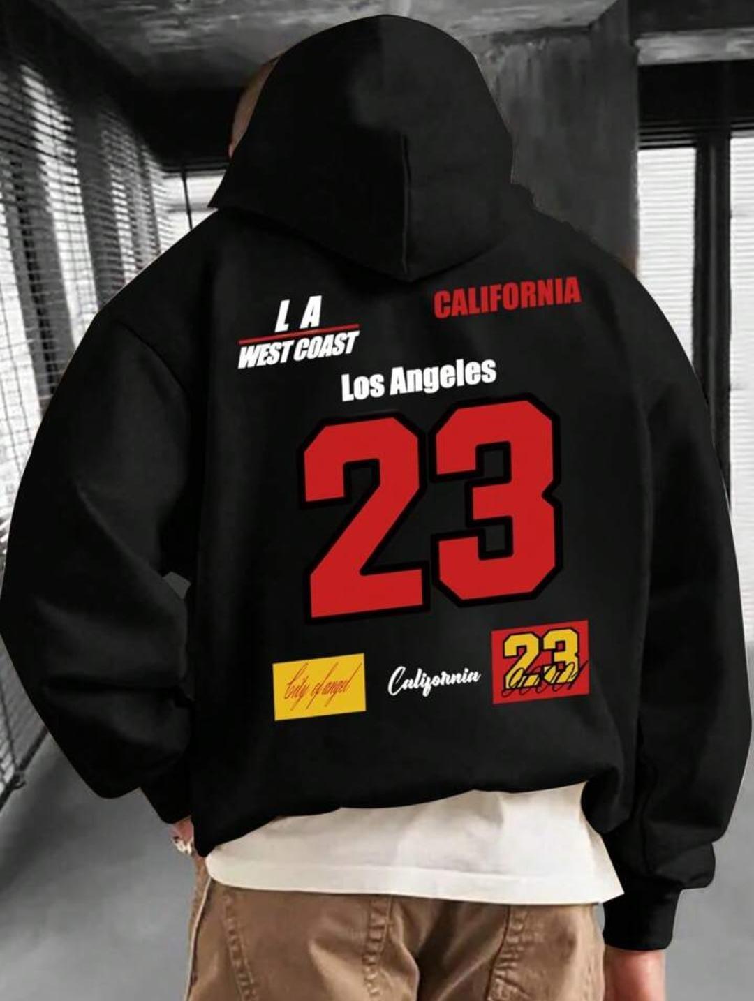 Unisex Los Angeles Baskılı Kapşonlu Siyah Sweatshirt 