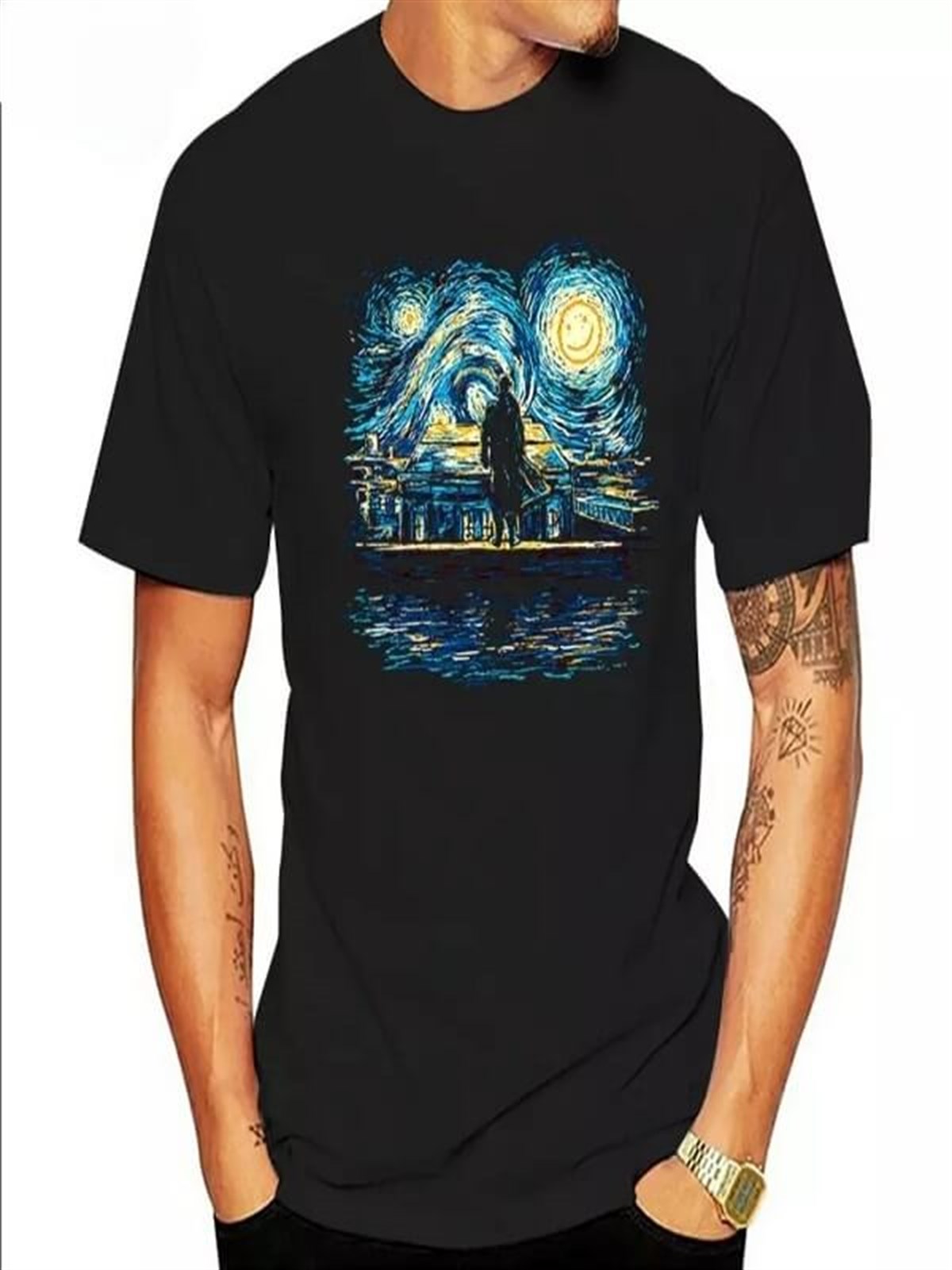 Unisex Normal Kalıp Touz Van Gogh Sherlock Holmes T sihrt