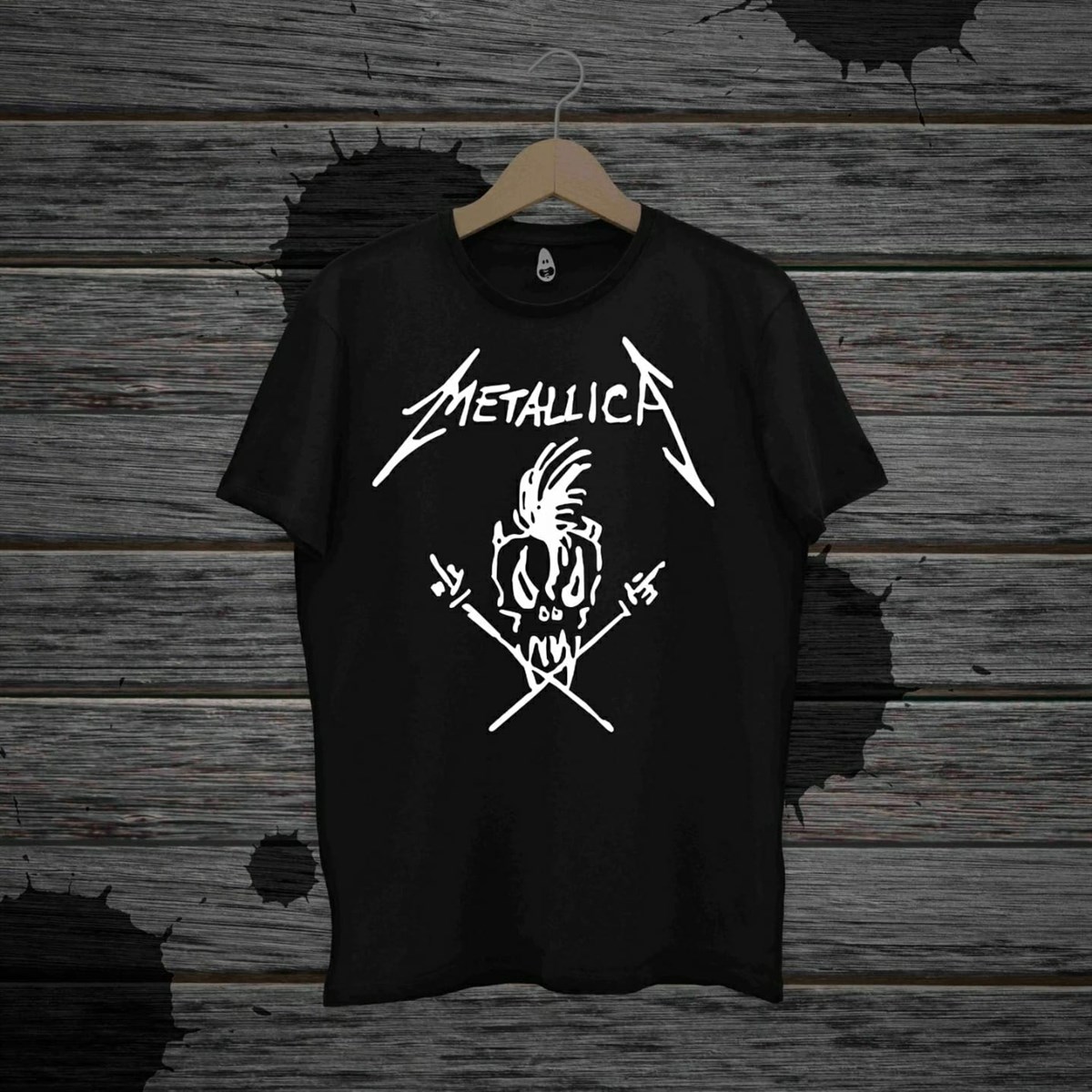 Unisex Touz Metaliica İskelet Baskılı T-shirt