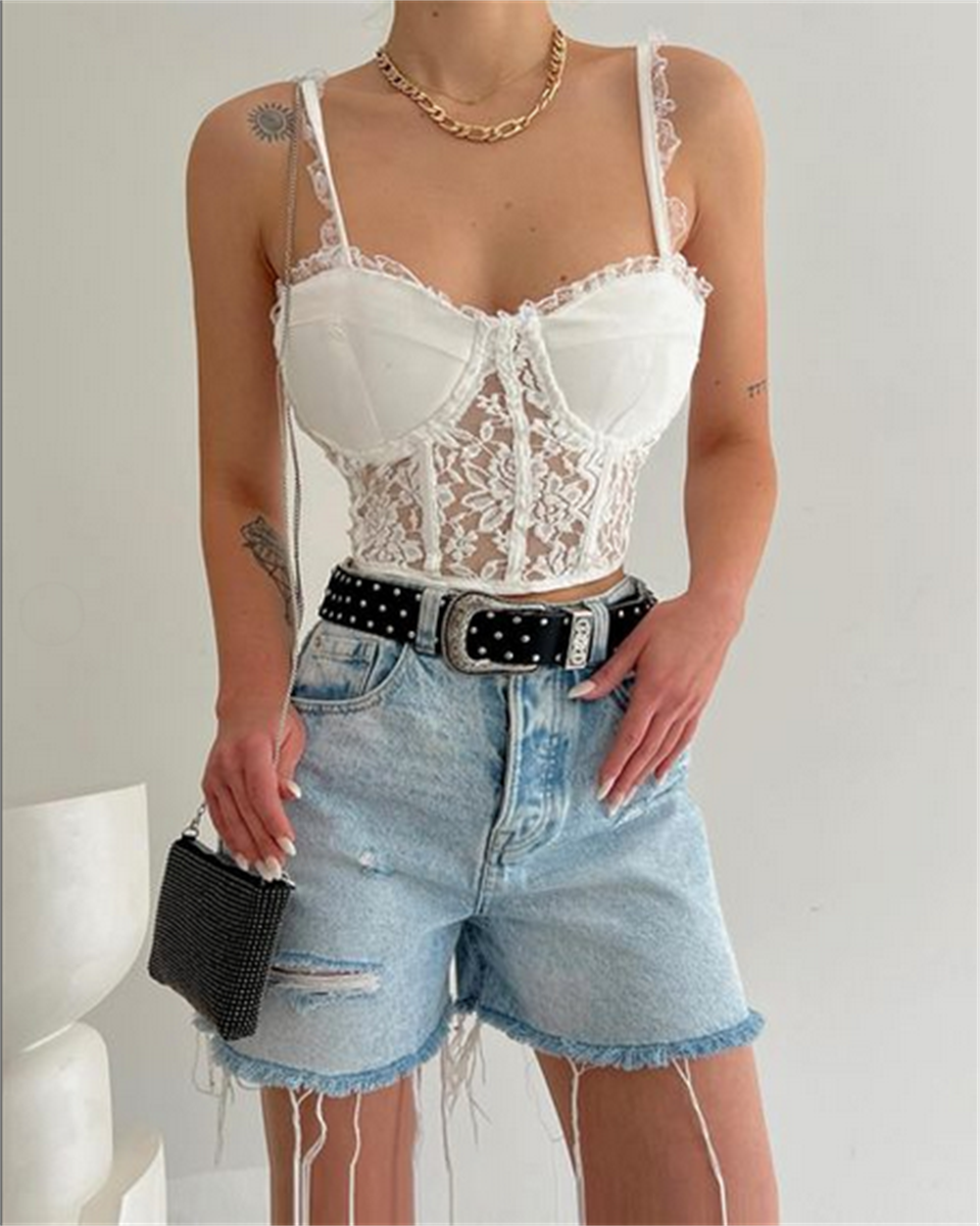 Vintage Dantel Detay Beyaz Korsaj Bralet