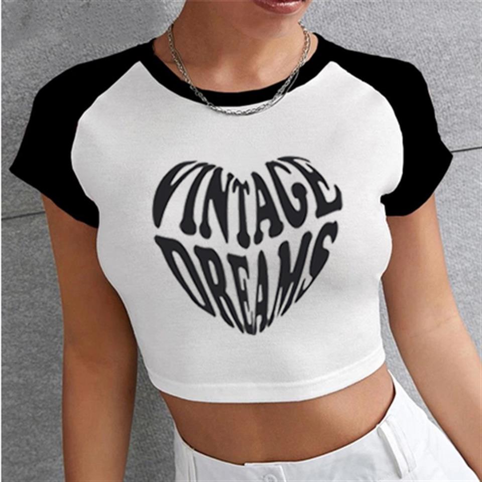Vintage Dreams Baskılı Reglan Kol Beyaz Crop