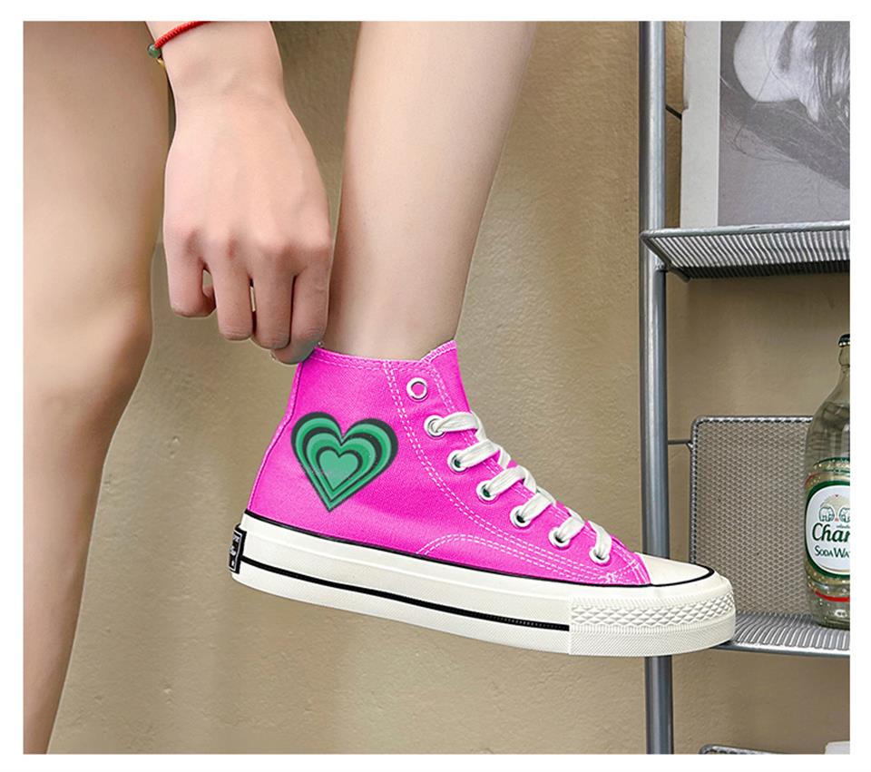 Vintage Heart Baskılı Pembe Unisex Kanvas Ayakkabı