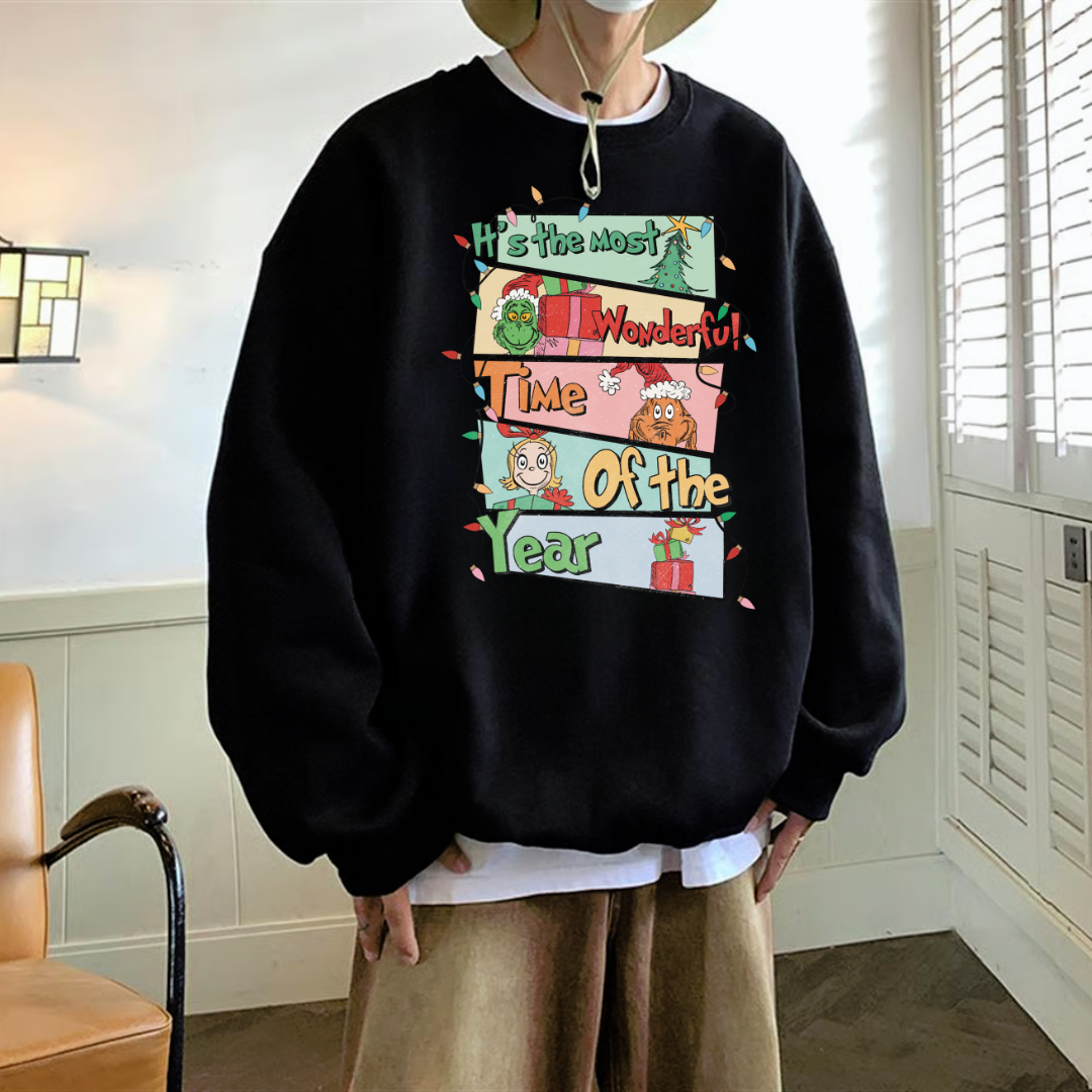 Vintage Year Baskılı Siyah Unisex Oversize Bisiklet Yaka Sweatshirt