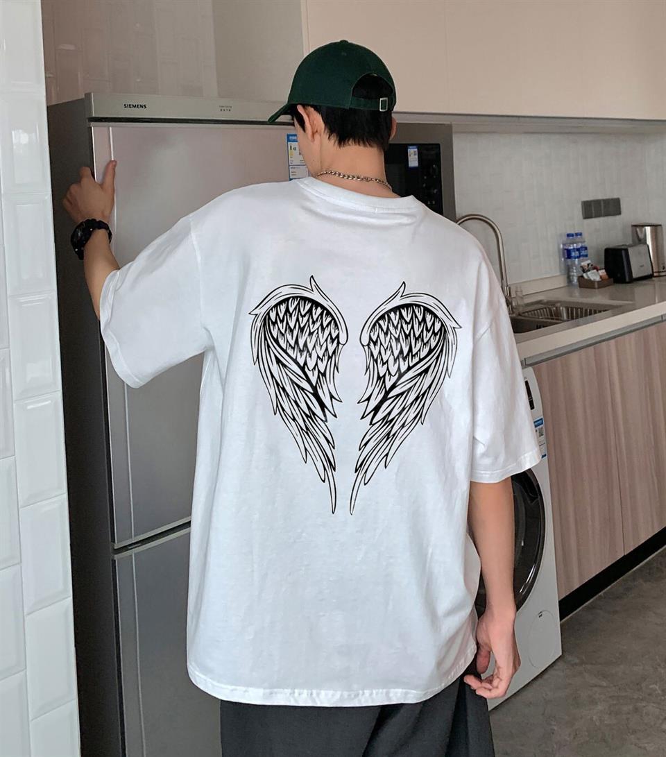 Wing Skeleton Baskılı Beyaz Unisex Oversize T-shirt