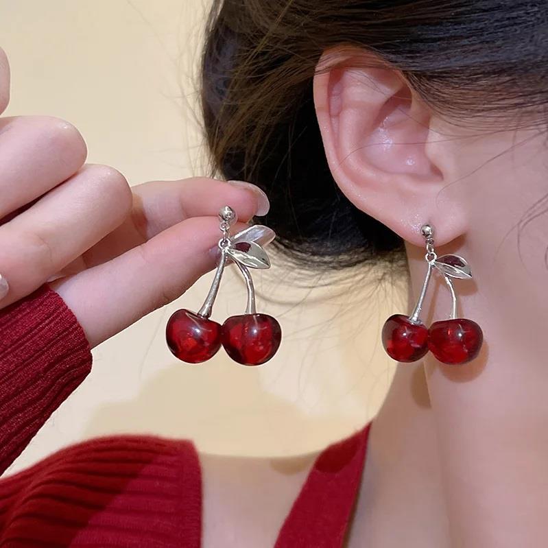 Y2k Cherry 2li Kırmızı Çift Küpe