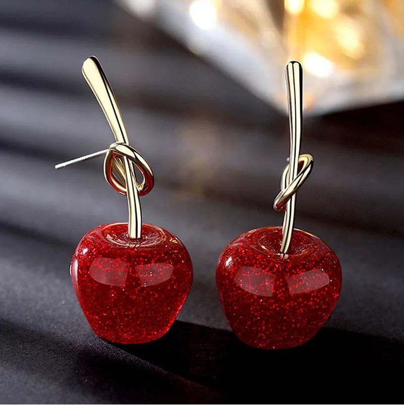 Y2k Cherry Kırmızı Çift Küpe
