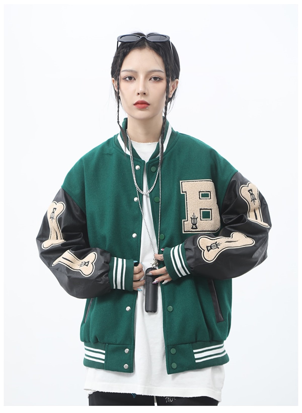 Yeşil Harajuku Bone Oversize Unisex Kolej Ceket