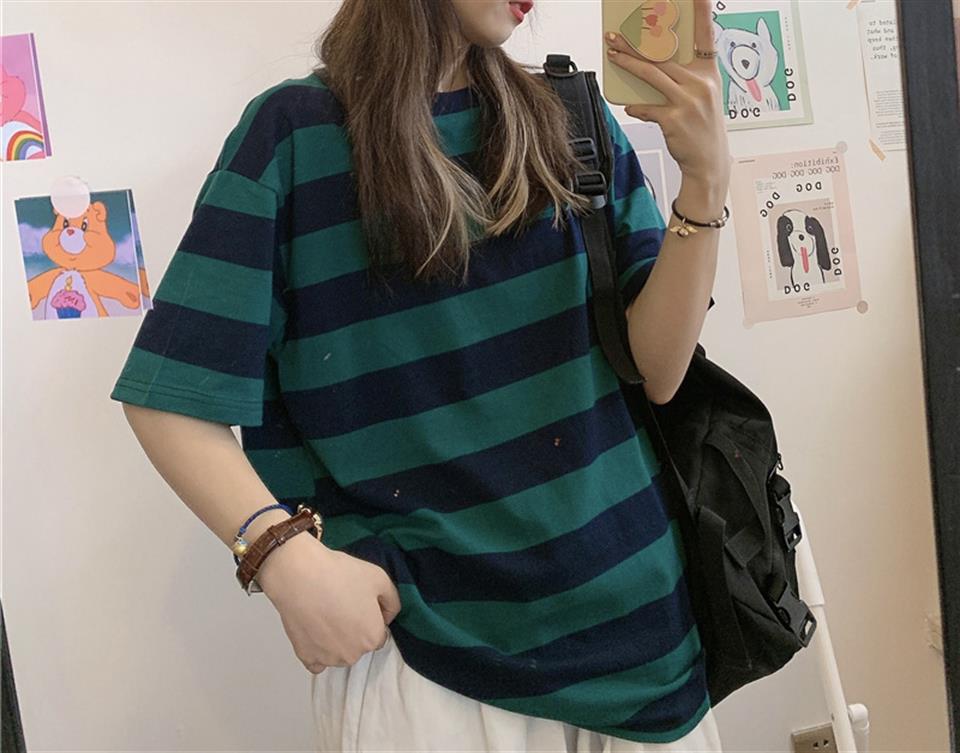Yeşil Siyah Çizgili Unisex Oversize T-shirt