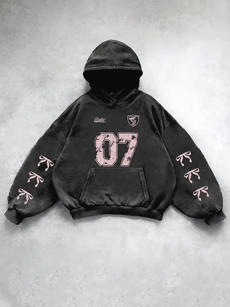 Yıkamalı 07 Retro Baskılı Vintage Kapüşonlu Sweatshirt