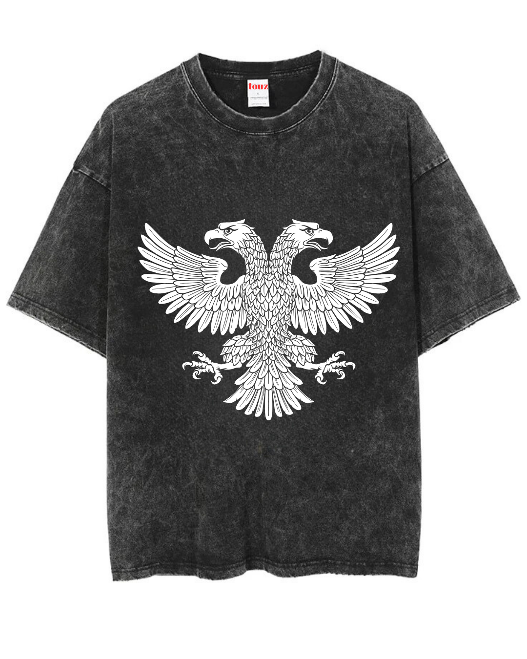 Yıkamalı Çift Başlı Kartal Baskılı Unisex Oversize Vintage T-shirt