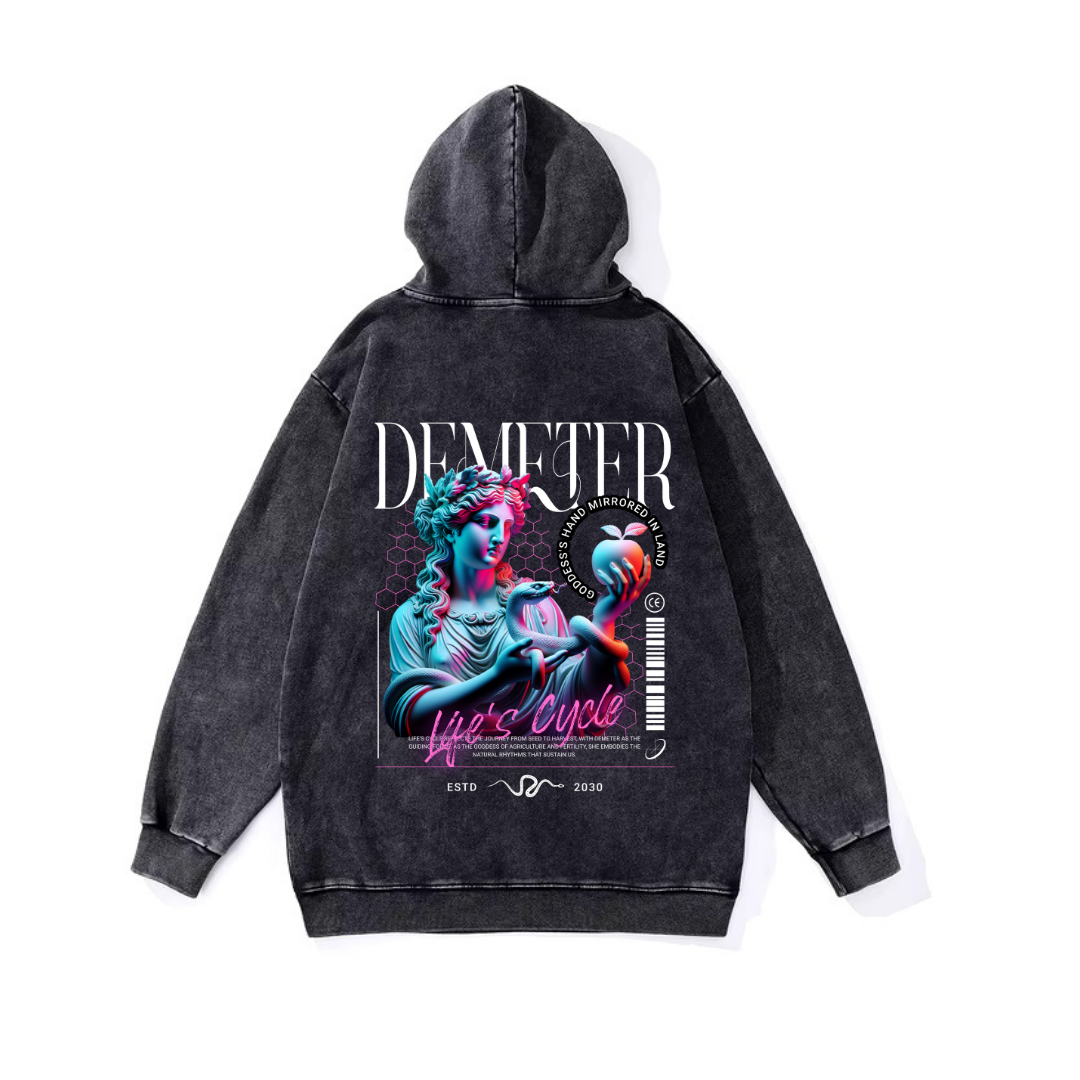 Yıkamalı Demeter Vintage Kapüşonlu Sweatshirt