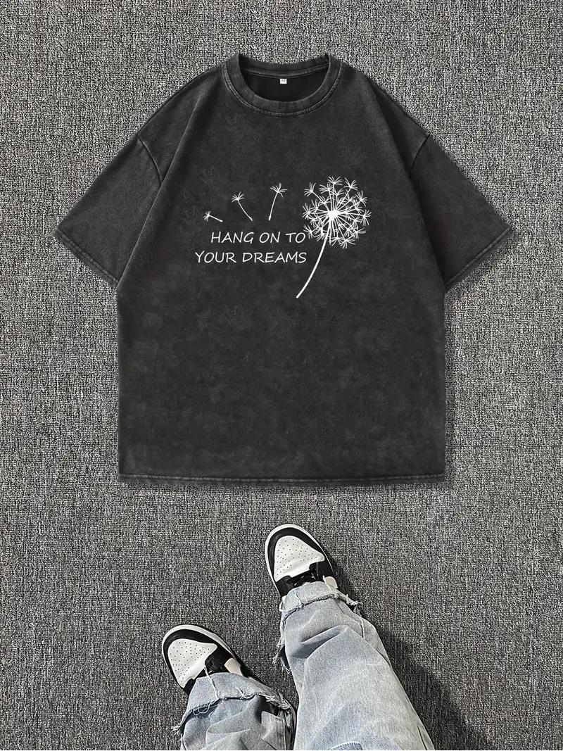 Yıkamalı Hang On To Your Dreams Baskılı Unisex Oversize Vintage T-shirt