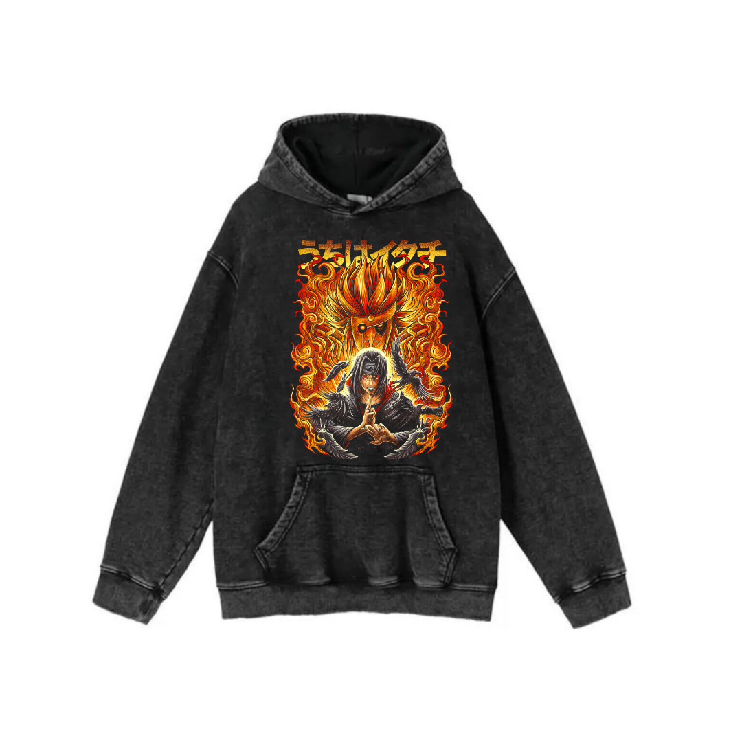 Yıkamalı Kumaş Anime Naruto Itachi Kapüşonlu Hoodie Sweatshirt