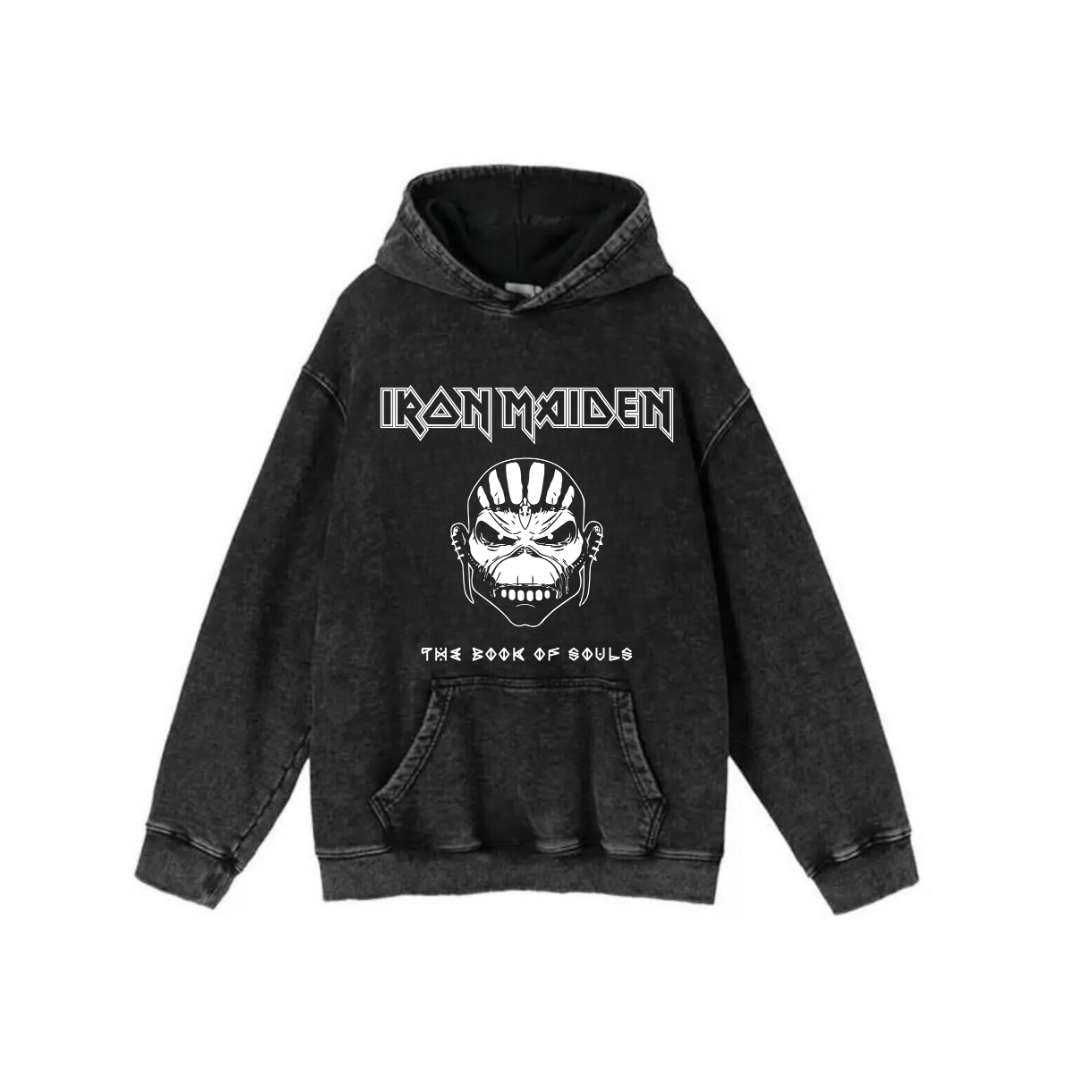 Yıkamalı Kumaş Rock Serisi Iron Maiden Kapüşonlu Hoodie Sweatshirt