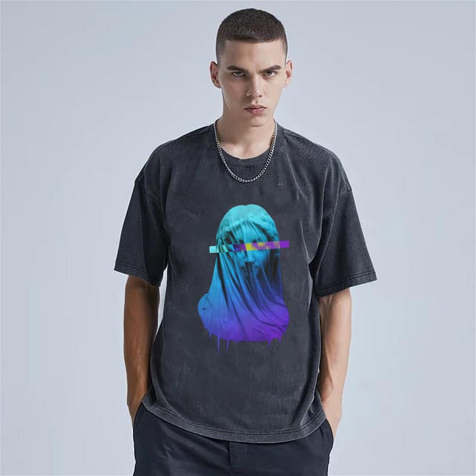 Yıkamalı Purple Art Unisex Eskitme T-shirt