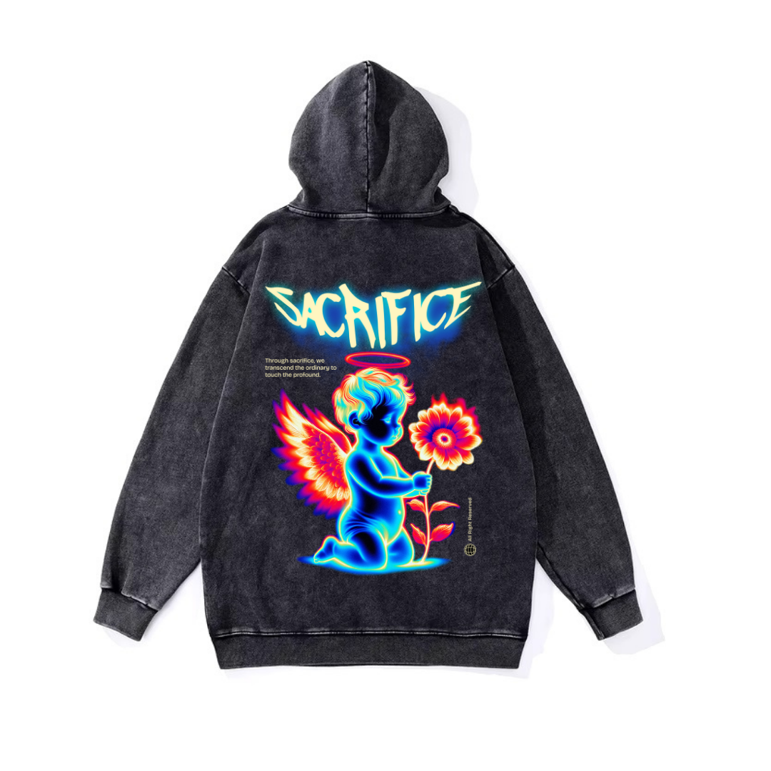 Yıkamalı Sacrifice Vintage Kapüşonlu Sweatshirt