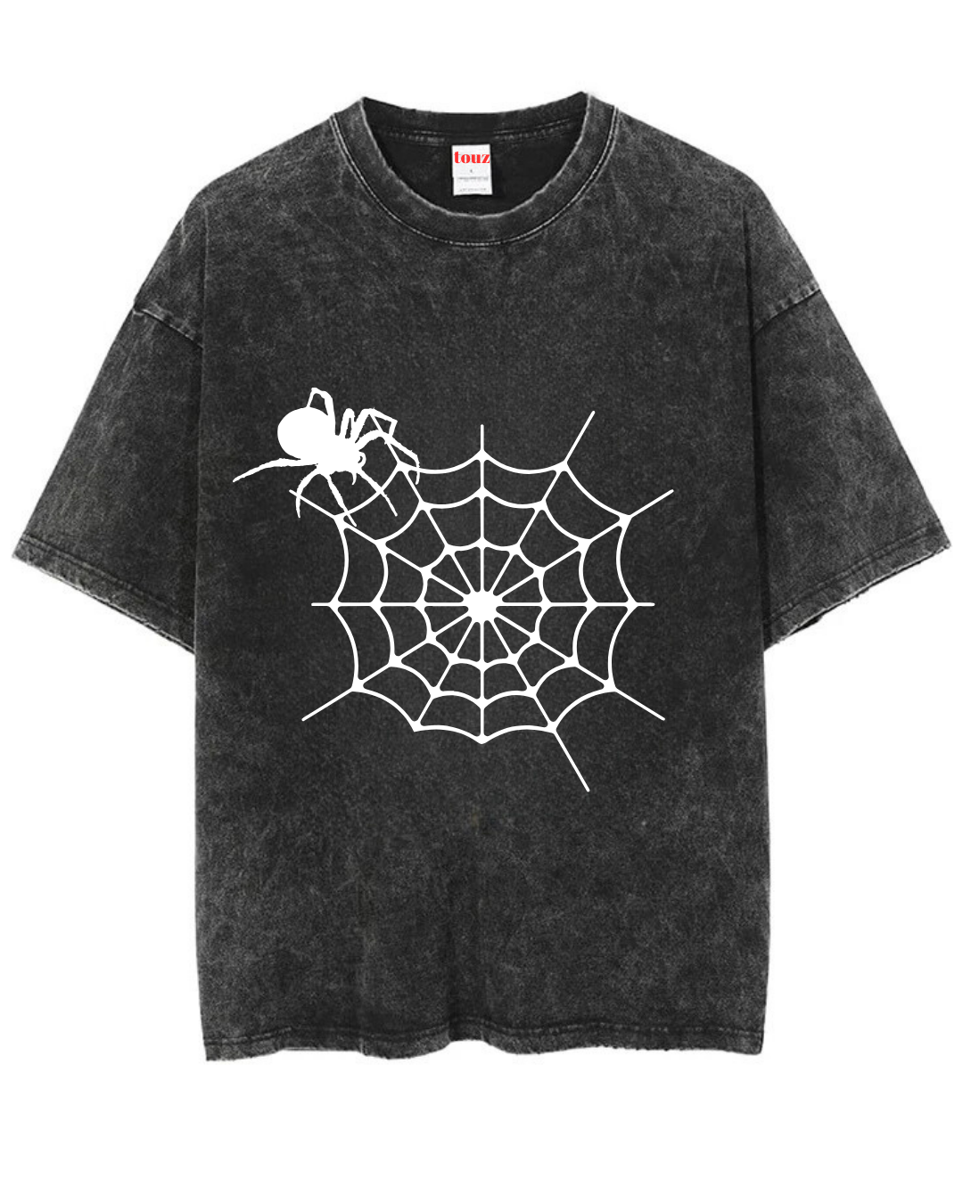 Yıkamalı Spider Baskılı Unisex Oversize Vintage T-shirt