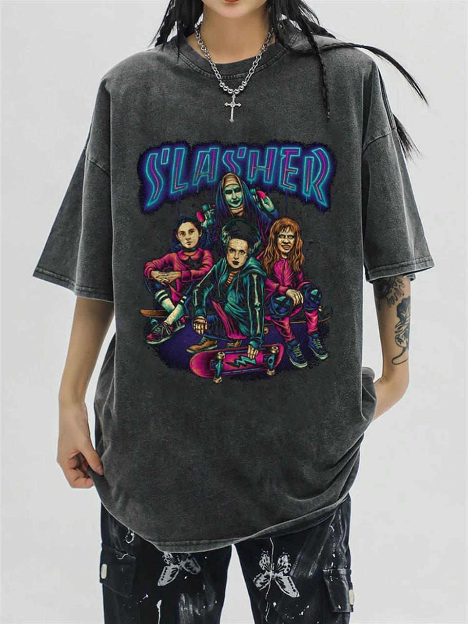 Yıkmalı Blue Slasher Unisex Eskitme T-shirt