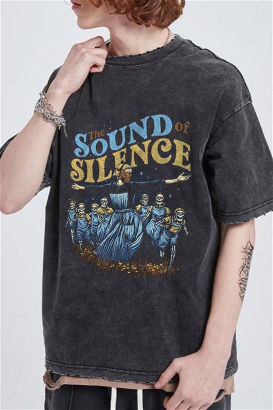 Yıkmalı The Sound Of Silence Unisex Eskitme T-shirt