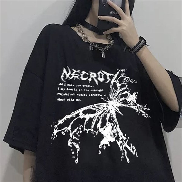 Gothic Dark Punk Butterfly Siyah Unisex T-shirt