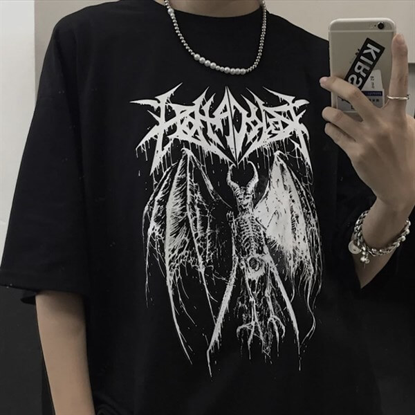 Gothic Harajuku Fashion Winged Skeletonh Oversize Unisex T-shirt