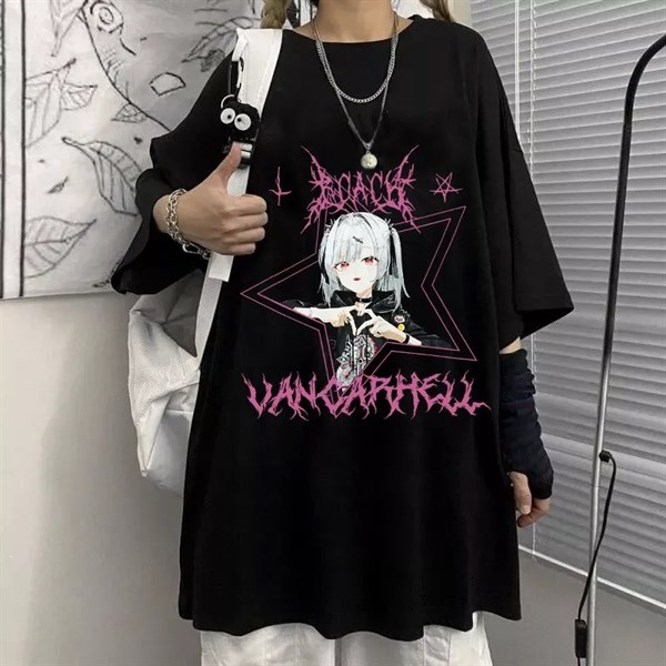 Harajuku T Shirt Aesthetic Gothic Punk Cartoon  Siyah Oversize T-Shirt