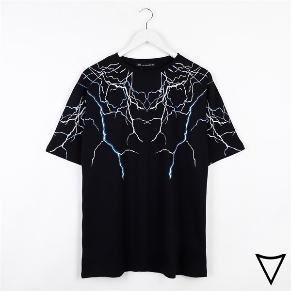 Lightning Yıldırım Yıldırım Baskılı Siyah Oversize Unisex T-shirt