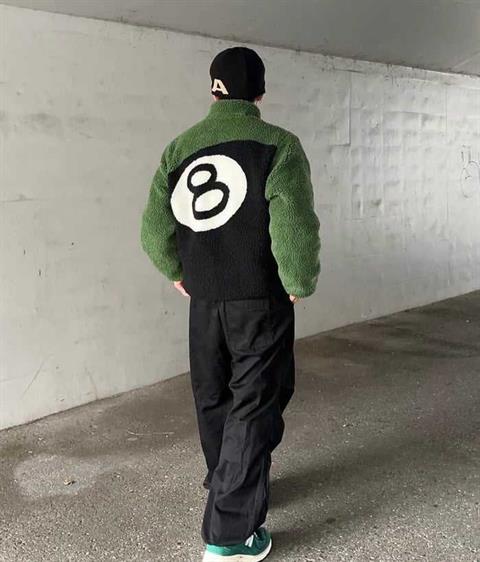 Stussy 8 Ball Fleece Unisex Fermuarlı Yeşil Kuzu Ceket