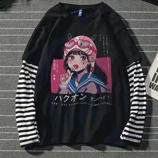  Anime Siyah Lolipop Girl Unisex Oversize Kalıp Uzun Kollu  T-shirt