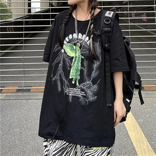 Angel Lightning Printed Streetwear Harajuku Autumn Oversize Unisex T-Shirt 