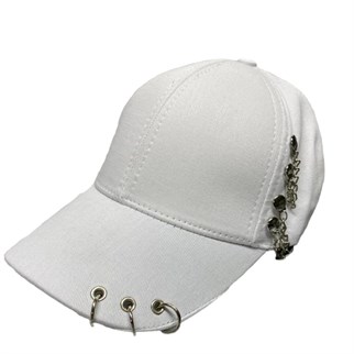 Gothic 3 Halkalı Ve Zincirli Beyaz Piercing Şapka