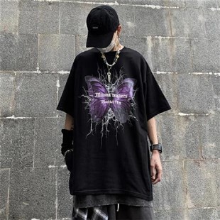 Gothic Harajuku Butterfly Siyah Oversize Unisex T-Shirt