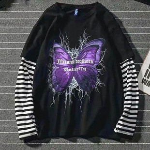Gothic Harajuku Butterfly Siyah Oversize Unisex Uzun Kollu T-Shirt