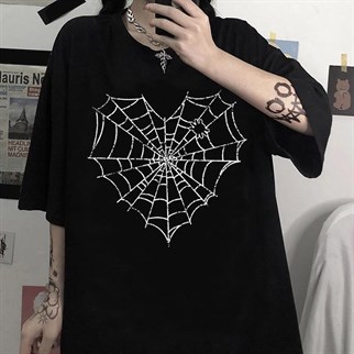 Gothic Heart Spider Web Oversize T-Shirt