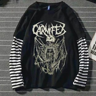 Gothic Oversize Carnifex The Script Siyah Uzun Kollu Unisex T-shirt