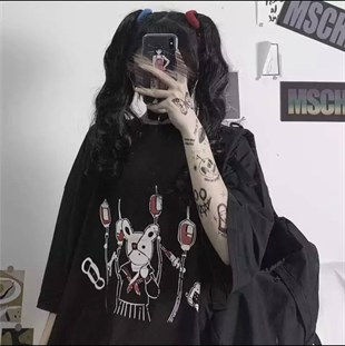 Harajuku Gothic Punk Siyah (unisex) T-shirt