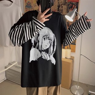 Harajuku Style Anime Death Note Misa Cosplay Uzun Kollu Oversize T Shirt