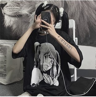Harajuku Style Anime Death Note Misa Cosplay Kısa Kollu Oversize T Shirt