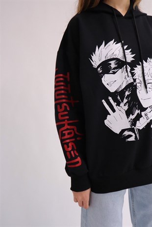 Siyah Kapüşonlu Anime Camisas De Jujutsu Kaisen Sweatshirt